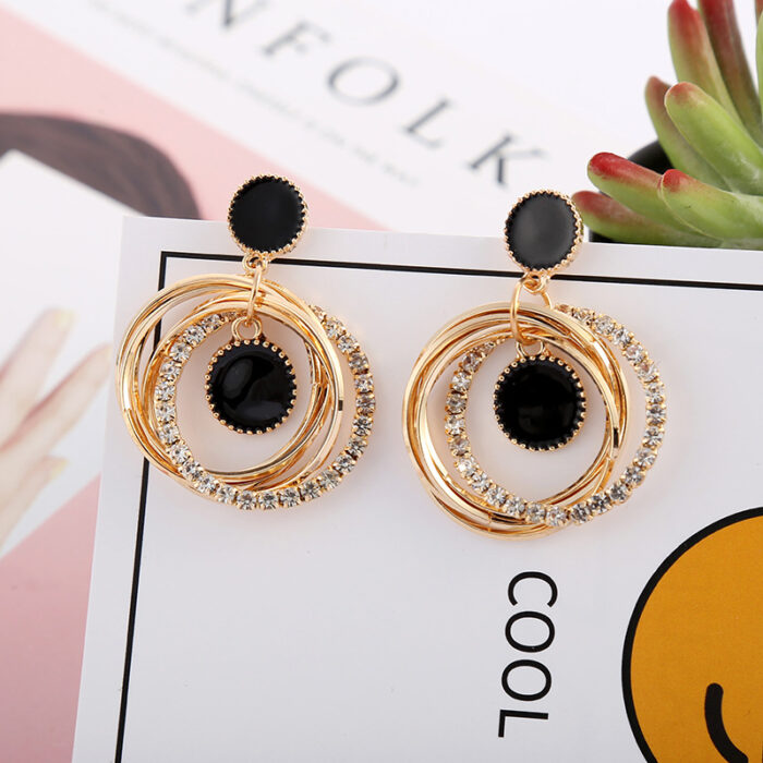Black Enamel & Gold Drop Earrings - Image 4