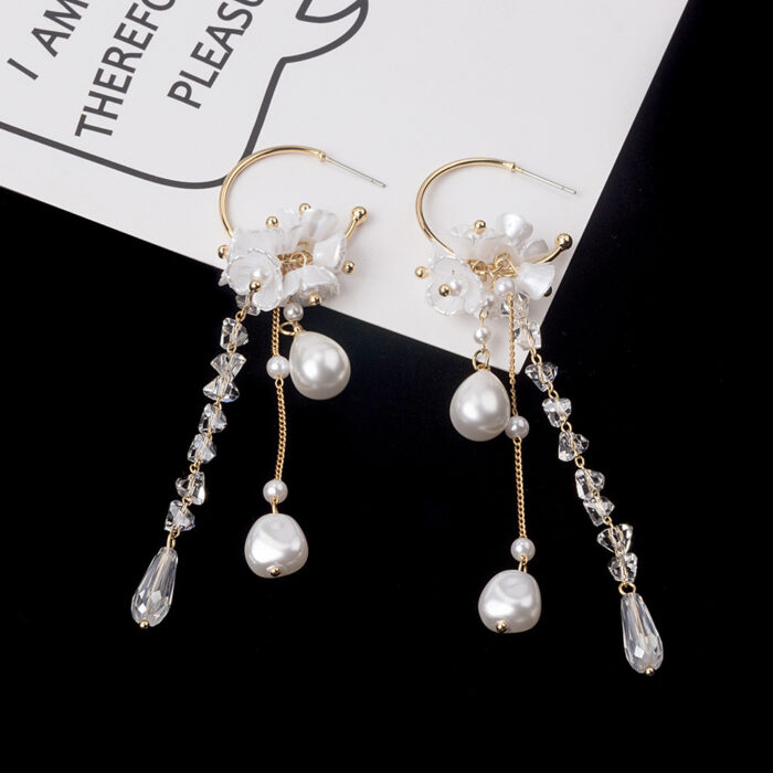 White Florets Long Earrings - Image 4