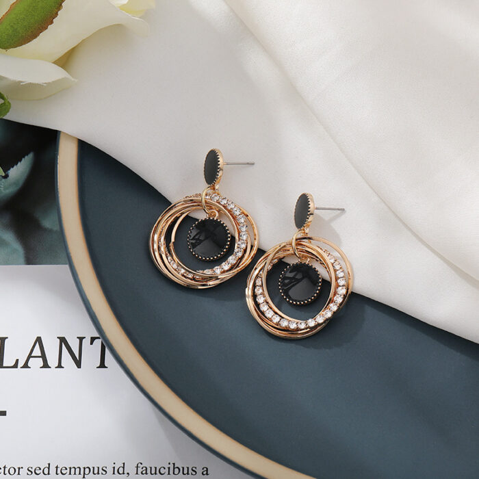 Black Enamel & Gold Drop Earrings - Image 2