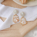 Cream Stone Chip Geometric Earrings - Image 4
