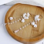 White Floral Chain Tassel Long Earrings - Image 2