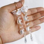 White Floral Chain Tassel Long Earrings - Image 6