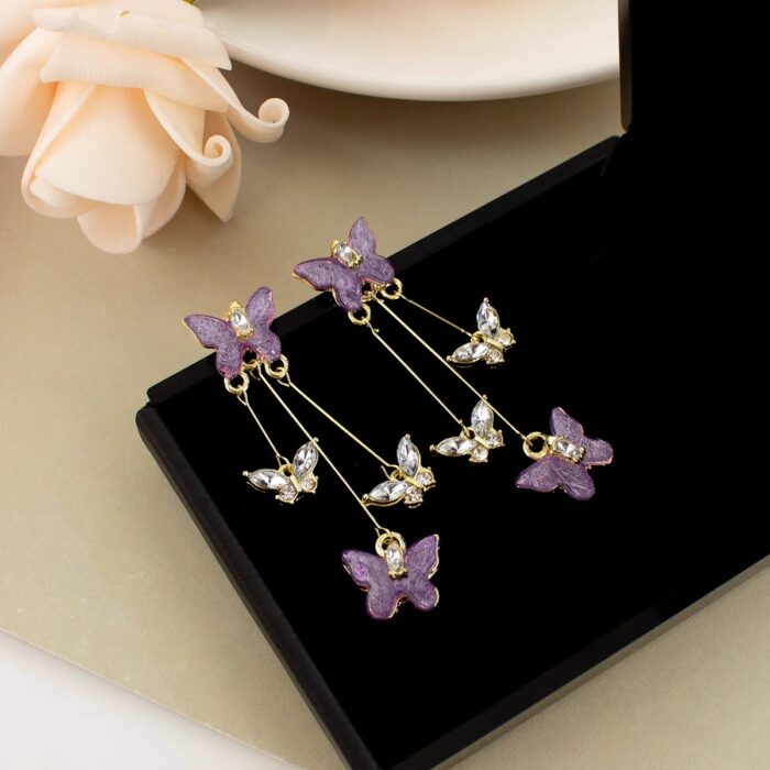 Crystal Purple Butterfly Danglers - Image 2