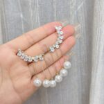 Dazzling Crystal Cuff Pearl Drop Earrings
