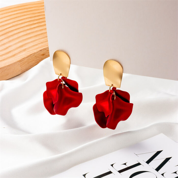 Red Petal Drop Earrings - Image 2