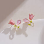 Cross Pink Tulip Studs