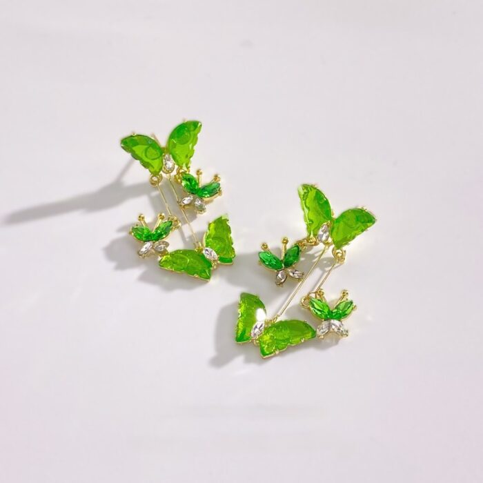 Crystal Green Butterfly Danglers - Image 2