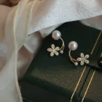 Tiny Pearl n Flower Huggie Earrings