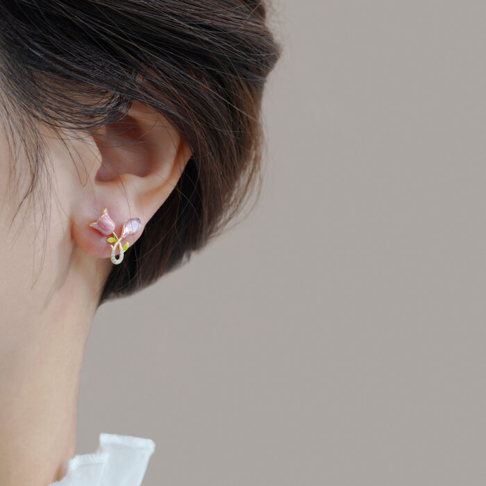 Cross Pink Tulip Studs - Image 3