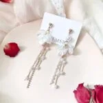 White Shells & Pearls Long Tassel Earrings