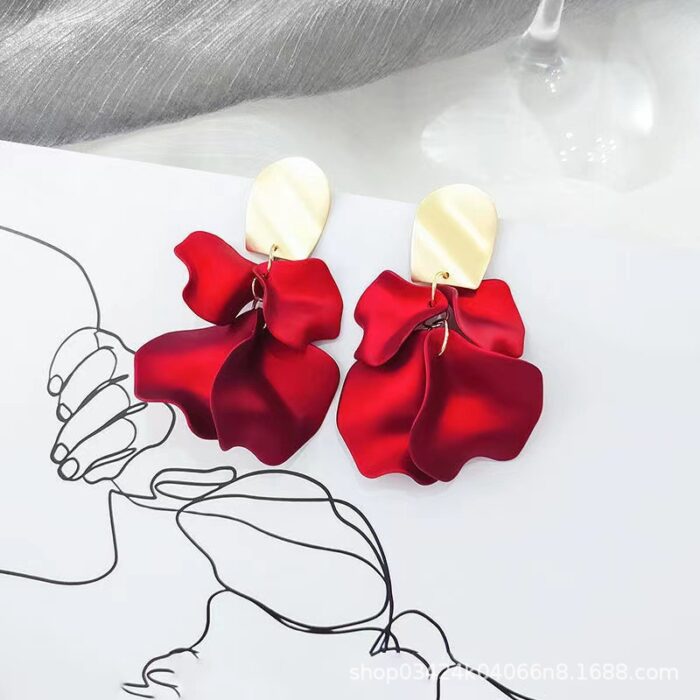 Red Petal Drop Earrings - Image 4