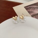 Metal Heart Pearl Earrings - Image 2