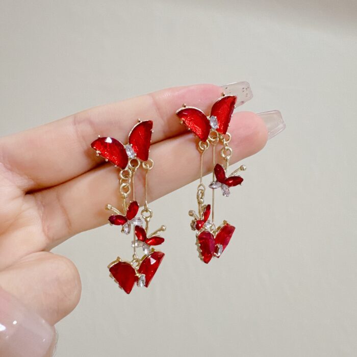 Crystal Red Butterfly Danglers - Image 3