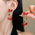 Crystal Red Butterfly Danglers - Image 4