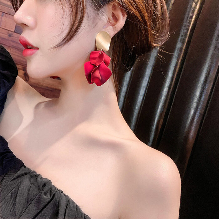 Red Petal Drop Earrings - Image 3