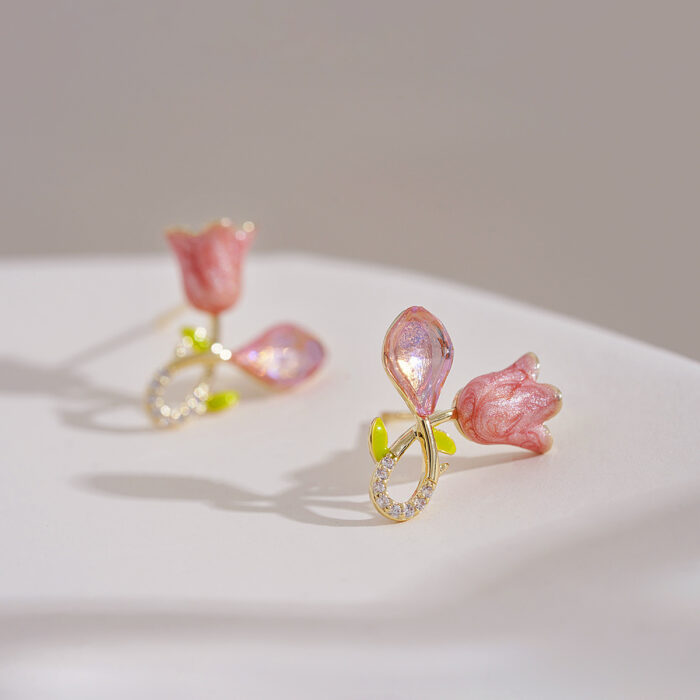 Cross Pink Tulip Studs - Image 2