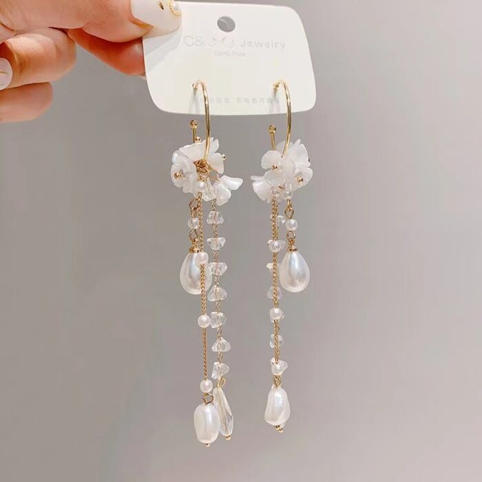 White Florets Long Earrings - Image 5