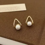 Minimalistic V Pearl Stud Earrings