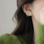 Tiny Pearl n Flower Huggie Earrings - Image 3