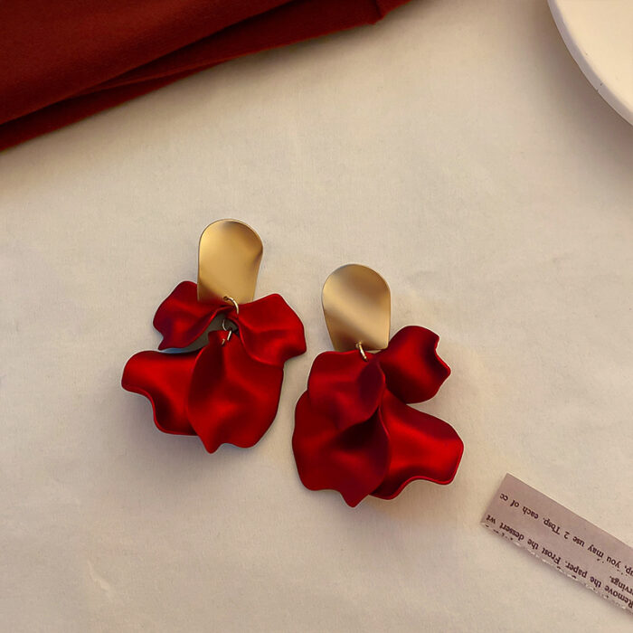 Red Petal Drop Earrings - Image 5