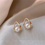 Minimalistic V Pearl Stud Earrings - Image 2