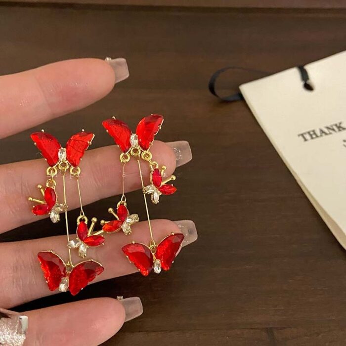 Crystal Red Butterfly Danglers - Image 2