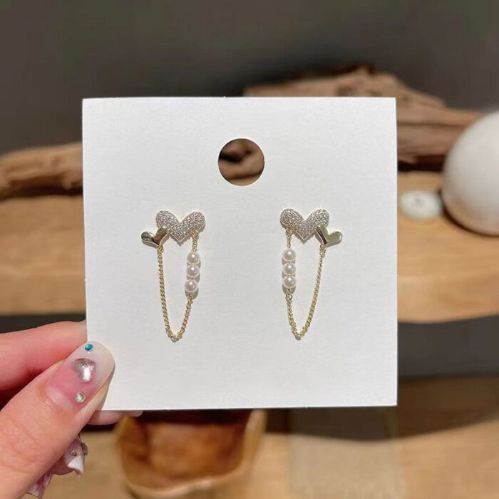 Heart Chain Drop Earrings - Image 4