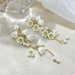 White Long Floral Earrings - Image 2