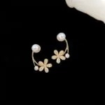 Tiny Pearl n Flower Huggie Earrings - Image 2
