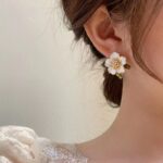 White Enamel Flower Stud Earrings - Image 7