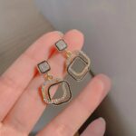 Black Square Layered Geometric Drop Earrings - Image 6