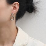Black Square Layered Geometric Drop Earrings - Image 3