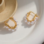 Statement Gold-toned Pearl Hoop Earrings - Image 3