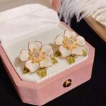 White Enamel Flower Stud Earrings - Image 8