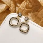 Black Square Layered Geometric Drop Earrings