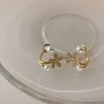Tiny Pearl n Flower Huggie Earrings - Image 4