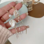 White Shells & Pearls Long Tassel Earrings - Image 6