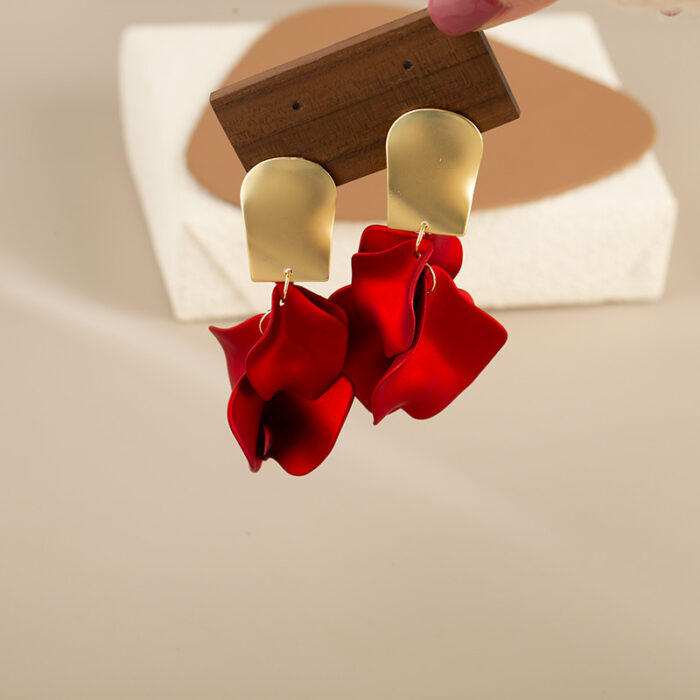 Red Petal Drop Earrings - Image 6