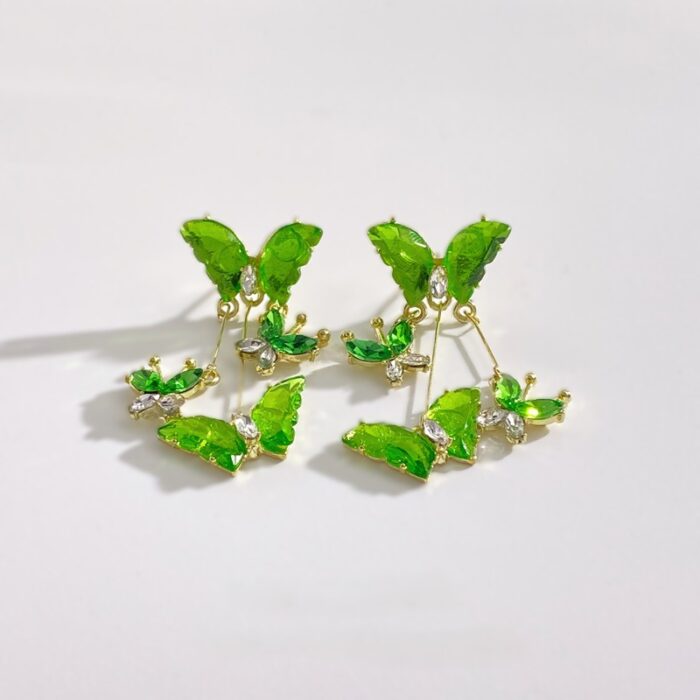 Crystal Green Butterfly Danglers - Image 1