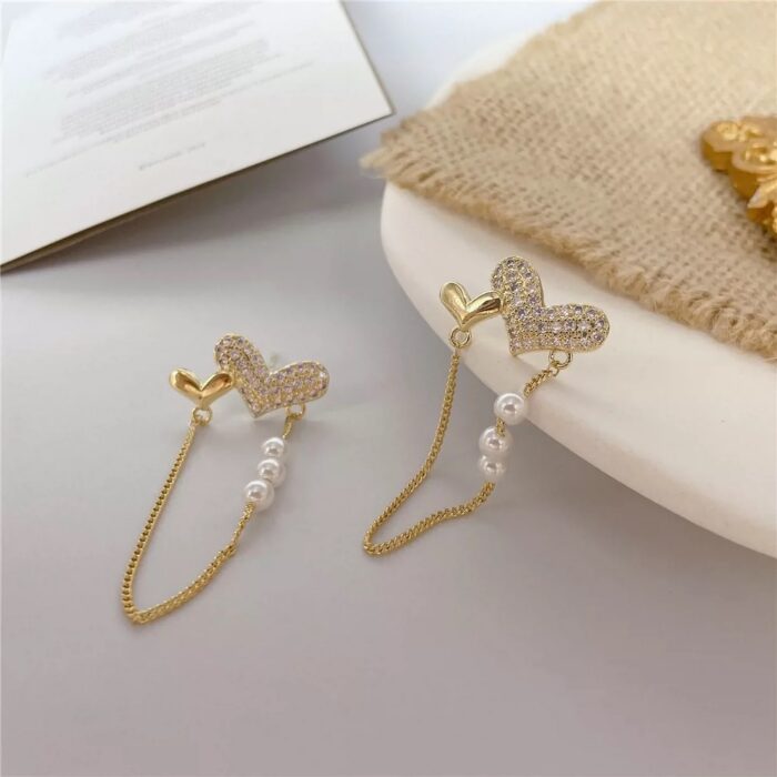 Heart Chain Drop Earrings - Image 1