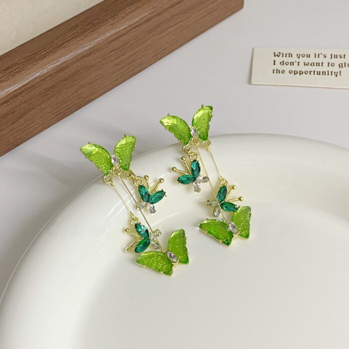 Crystal Green Butterfly Danglers - Image 3