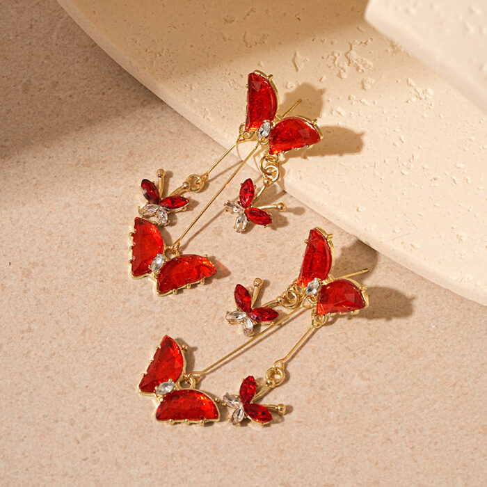 Crystal Red Butterfly Danglers - Image 1