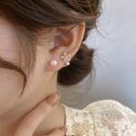 Tiny Pearl n Flower Huggie Earrings - Image 5