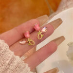 Cross Pink Tulip Studs - Image 4