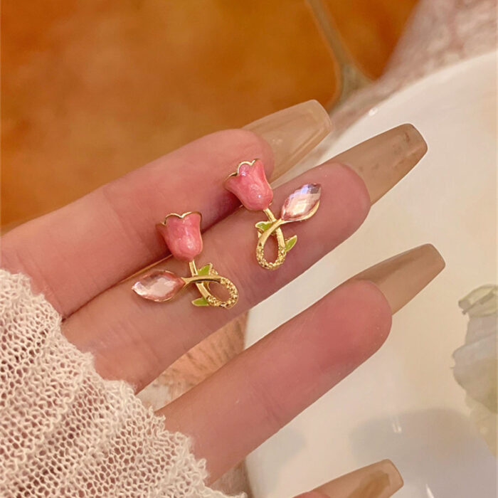 Cross Pink Tulip Studs - Image 4