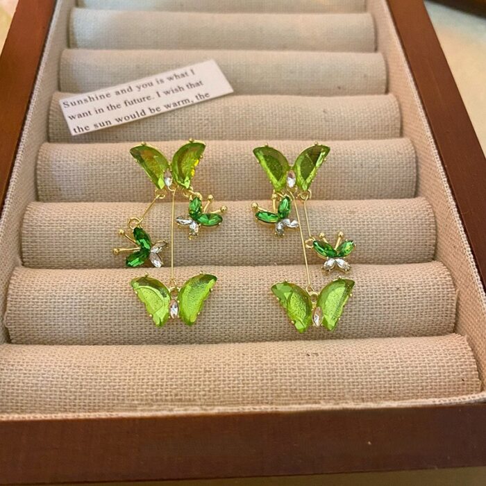Crystal Green Butterfly Danglers - Image 4
