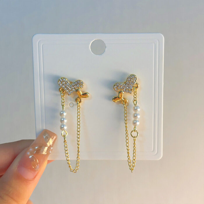 Heart Chain Drop Earrings - Image 5