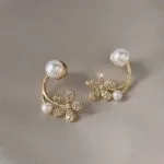 Tiny Pearl n Flower Huggie Earrings - Image 7