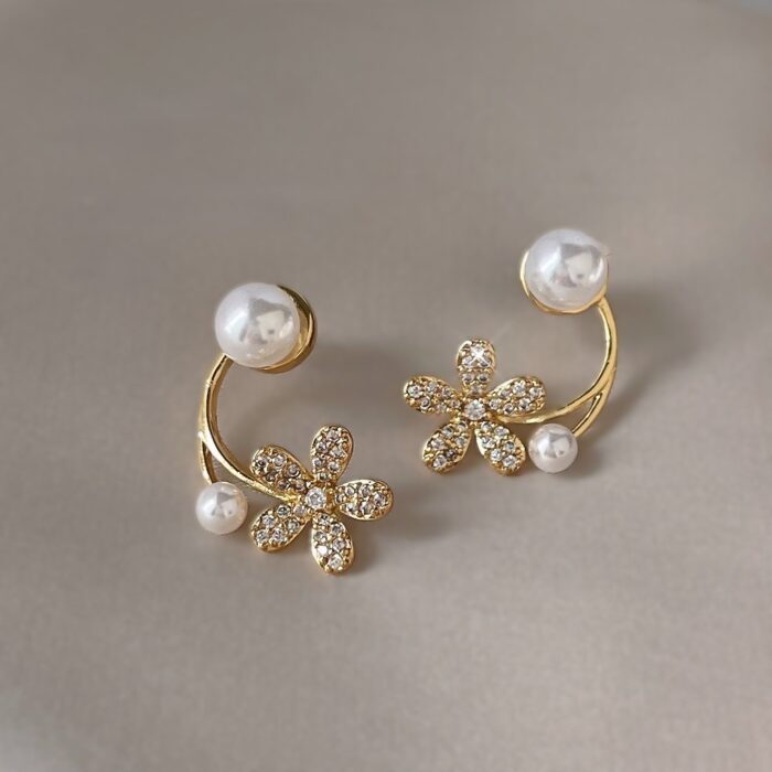 Tiny Pearl n Flower Huggie Earrings - Image 7