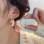 Statement Gold-toned Pearl Hoop Earrings - Image 7